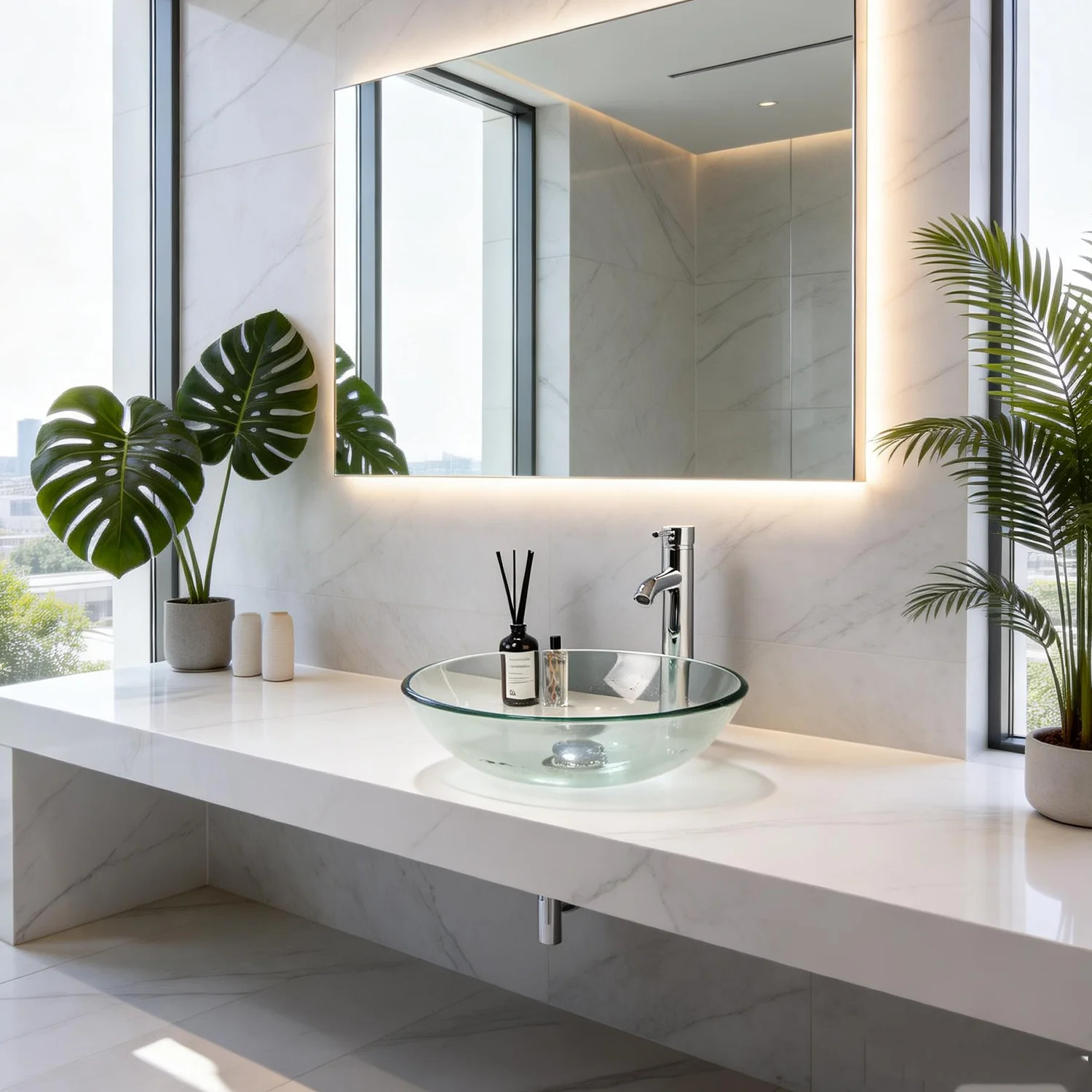 Torayvino Round Bowl Bathroom Washbasin Faucet Set Transparent Tempered Glass Vessel Basin Faucets Mixer Water Tap W/ Pup Drain
