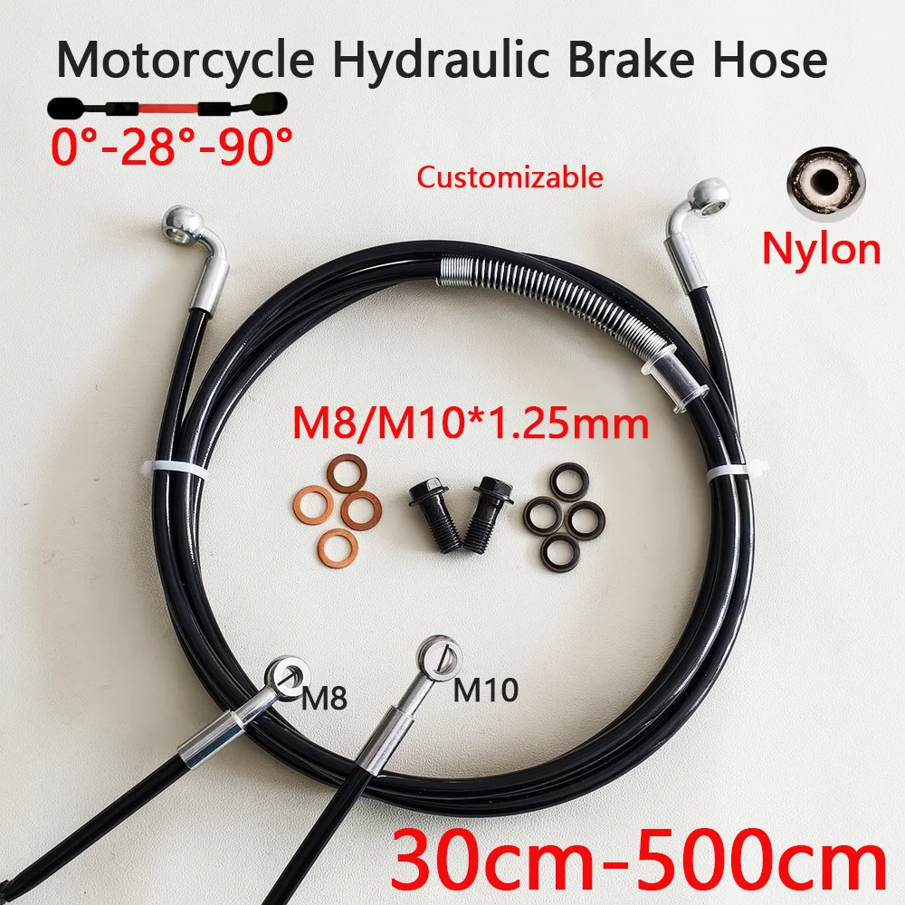 

0°-28°-90°AN3 M8/M10x1.25mm Banjo Motorcycle High-Pressure Steel Throat Brake Oil Pipe Stainless Steel Braided Pipe line30~500cm