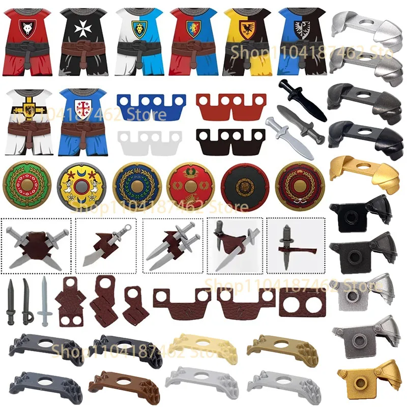 Medieval Castle Roman Building Block Soldier Figure Accessories Round Shield Sword Scabbard Cape Skirt Armor Cloak MOC Toy Brick