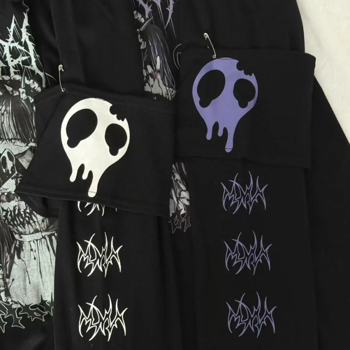 الأصلي طاقم الرقبة الأسود Y2K كم طويل تي شيرت اليابانية ثقافة فرعية أنيمي طباعة تي شيرت ربيع الخريف جديد فضفاض تنوعا القمم