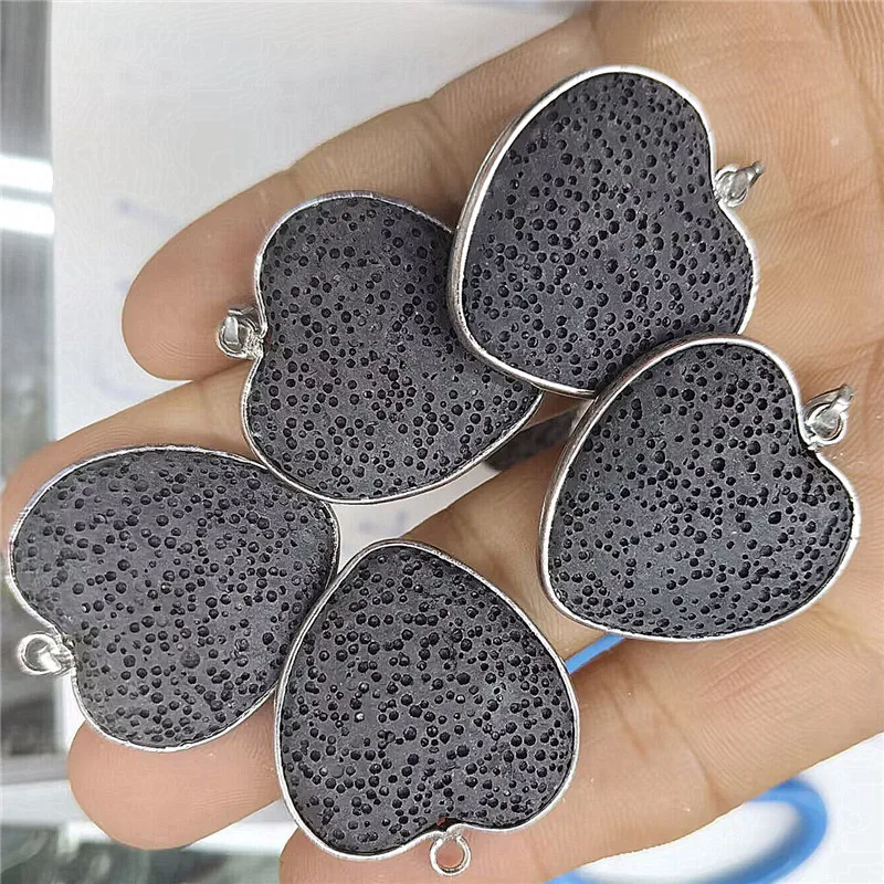5PCS 30MM BLACK VOLCANO TONE HEART PENDANTS WITH CHARMS WOMEN NECKLACE MAKING FINDINGS GOOD CHOICES