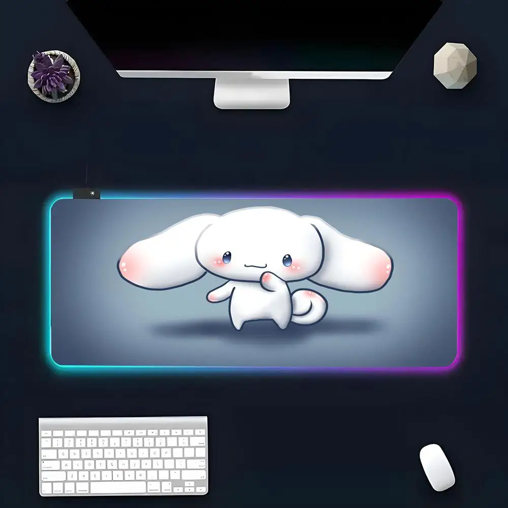 Anime C-Cinnamoroll Mouse Pad RGB Glow Personality Picture Custom PC Table Mat Carpet Mat Game Player Dedicated LED