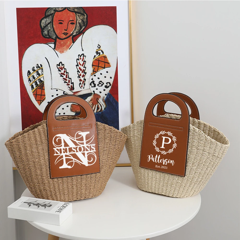 New Summer Fashion Woven Shoulder Bag Women Large Handbag Personalized Name Straw Knitted Beach Bag Ladies Shopper Tote