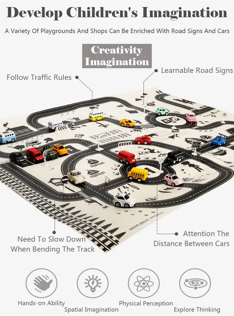 83*58 cm/130*100 cm Straße Matte Kinder Verkehrs Auto Karte Pädagogisches Spielzeug Straße Kunststoff Teppich Playmat für Matten Stadt Kinder Spielzeug Spiele – Detail 9