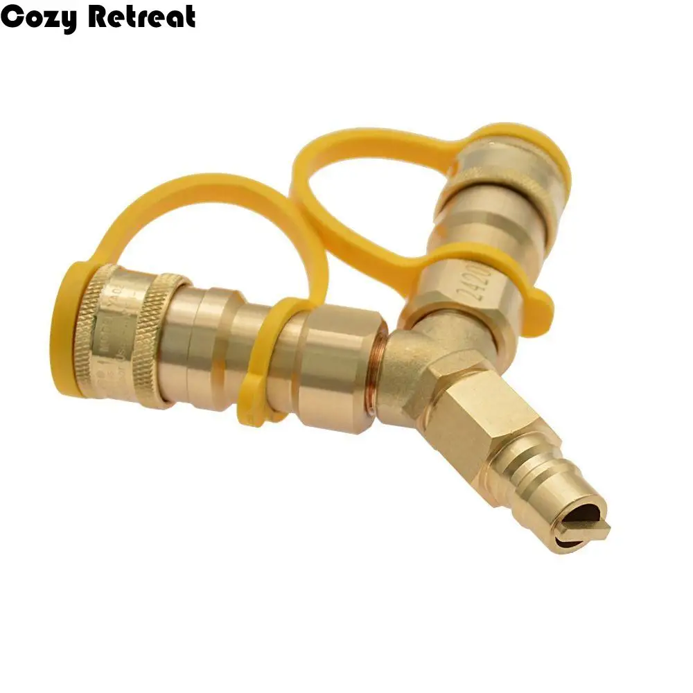 3/8 Inch Natural Gas Y Splitter 2-Way Wear-resistant Conversion Kit for Natural Gas Line with Dust Cover Brass