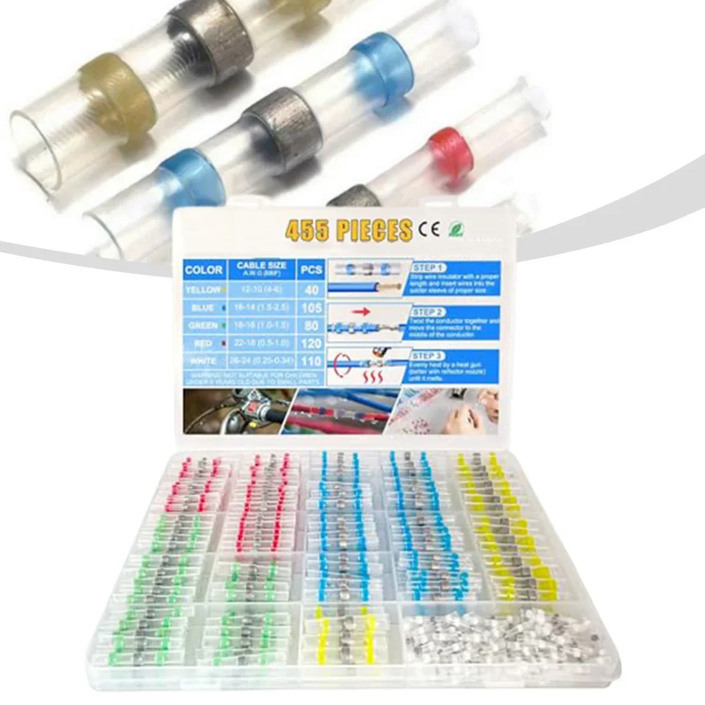 Butt Connector Set Heat Shrink Connectors Waterproof Connectors Diameter 1.7 Mm, Cable Cross-section 0.25-0.34 Mm