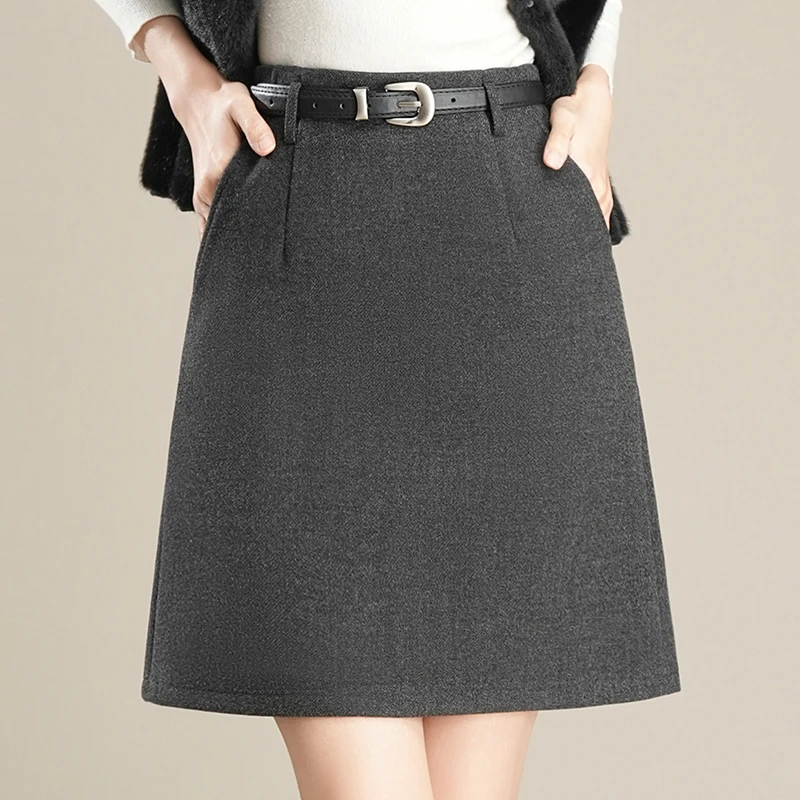 

Юбка А-силуэта с высокой талией, женское шерстяное пальто, облегающая юбка-обертка, предотвращающая просвечивание, из полиэфирного волокна, микроэластичная