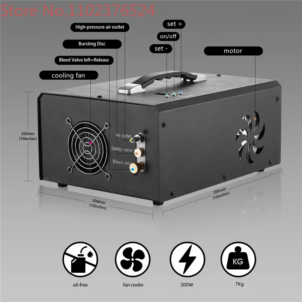 12v 220v Portable 300 bar Pcp Air Compressor Digital Display Auto stop Pump With Built-in Transformer For Paintball HPA