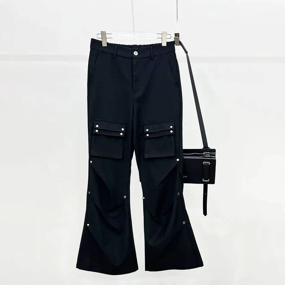 

Men Cargo Trousers Multiple Pockets Rivets Casual Trousers Streetwear Fashion Niche Slightly Flared Trousers Men'S Wear 2025 New