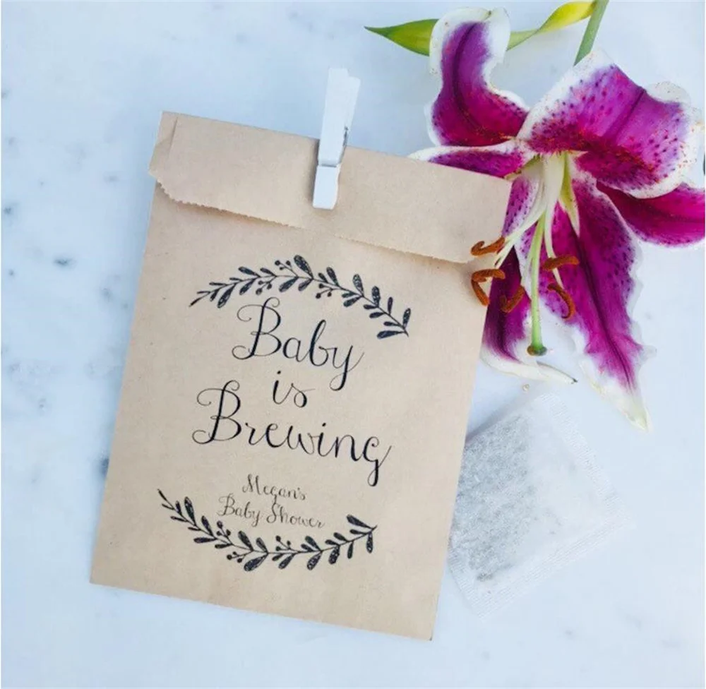 50pcs Baby Shower Favor Bags! - Baby is Brewing - Favor Bags - Custom Printed on Kraft Brown Paper Bags