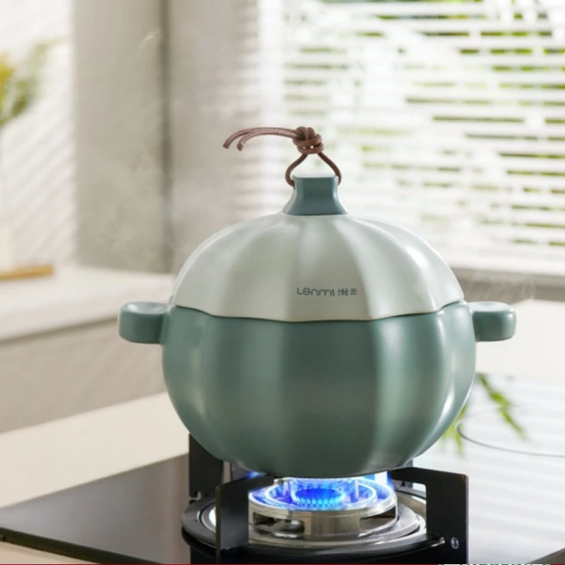 Pumpkin Shaped Clay Pot Casserole Heat Resistant Dry Burn Proof Ceramic Cooker for Soup Stew Rice Home Kitchen Cooking Use Set
