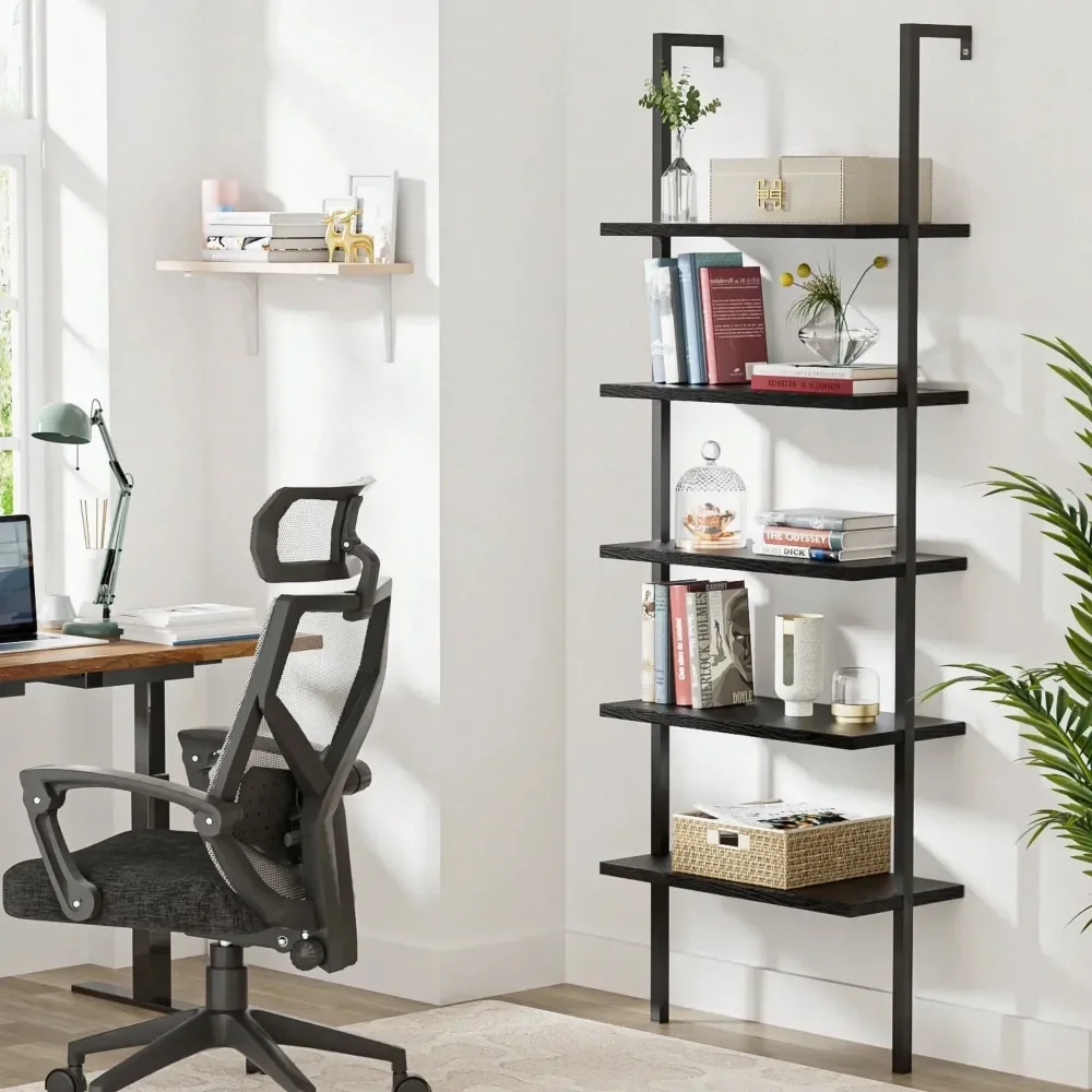 

Ladder Shelf, 5Tier Wood WallMounted Bookcase With Stable Metal Frame, 72 Inches Storage Rack Shelves Display Plant Flower, Sta