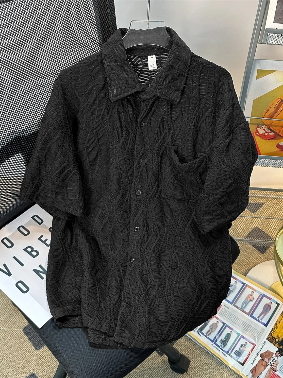 

Men's Casual Summer irt ort Sve Loose Cuban Collar Top Faionable f Sve Button up Outerwear Youth Trendy Pure C...