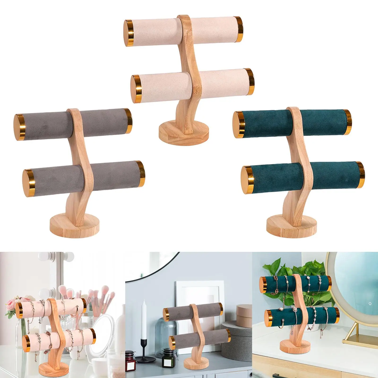 Wooden Base Bracelet Display Stand for Organizing Bangles And Scrunchies