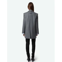 Zadig Wool Blazer Women Loose Grey Suit Female Casual Balck Blazers Elegant Lapel Coat Casual Wing Suit New Button Winter Jacket