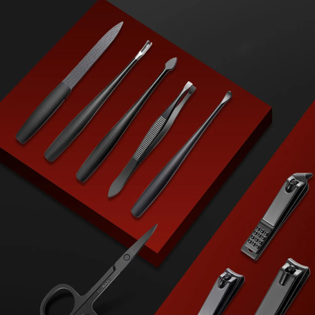 

1Set Black Stainless Steel Manicure Kit Nail Care Tools For Fingernail Pedicure Grooming Eyebrow Trimmer Ear Pick Nail Clipper