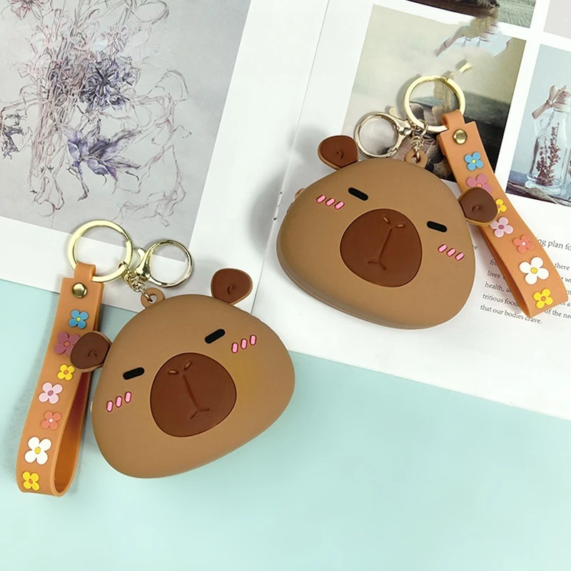 Cute Wallet Kawaii Capybara Cartoon Silicone Coin Purse Jelly Coin Purse Key Wallet Earphone Organizer Storage Box Pocket Gift