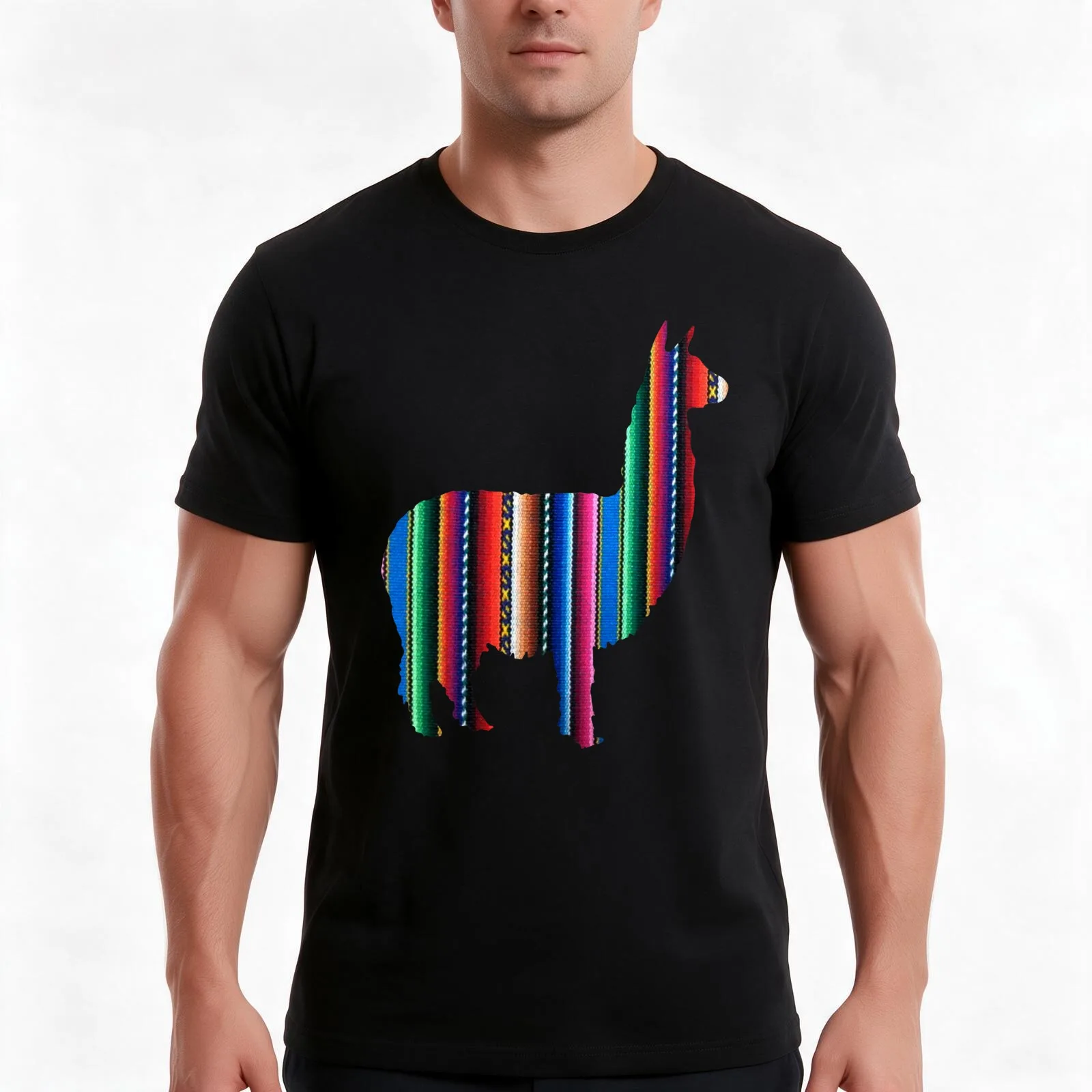 Llama Textile Design Inca Ink Original South American Inca Textile BG T-Shirt, Summer Casual Cotton Tee, Vintage Graphic Print
