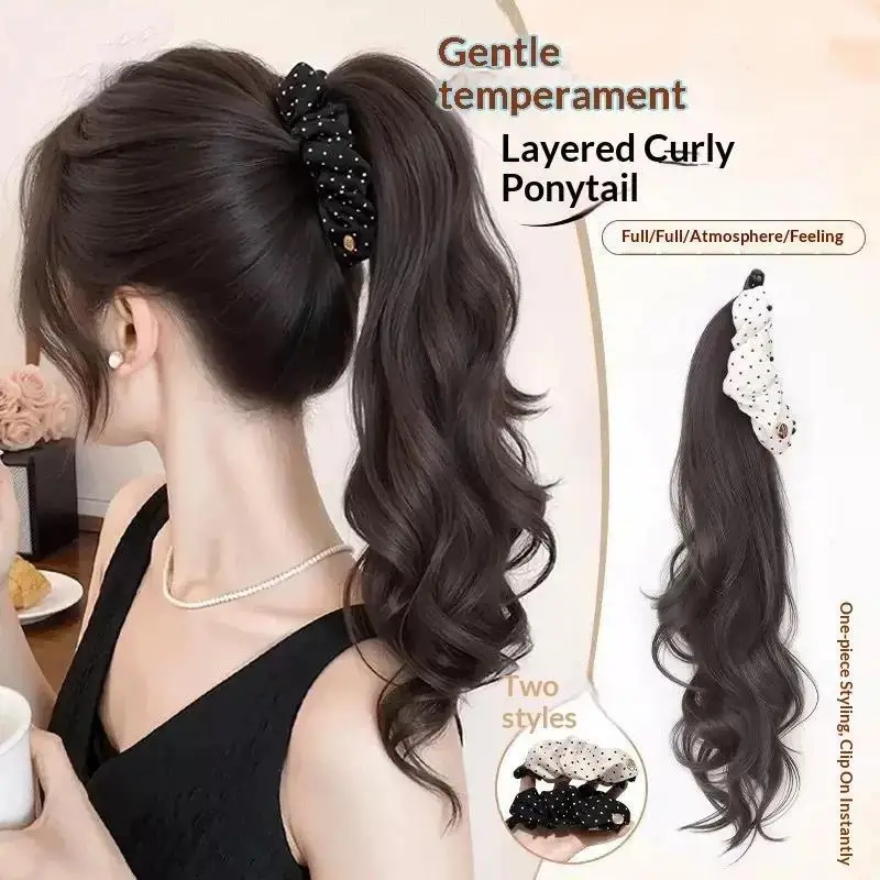 Koreanische Pferdeschwanz-Perücke für Damen mit Polka Dots und Bananenwellen für Mehr Volumen und Dicke - Modisches Accessoire – Detail 1