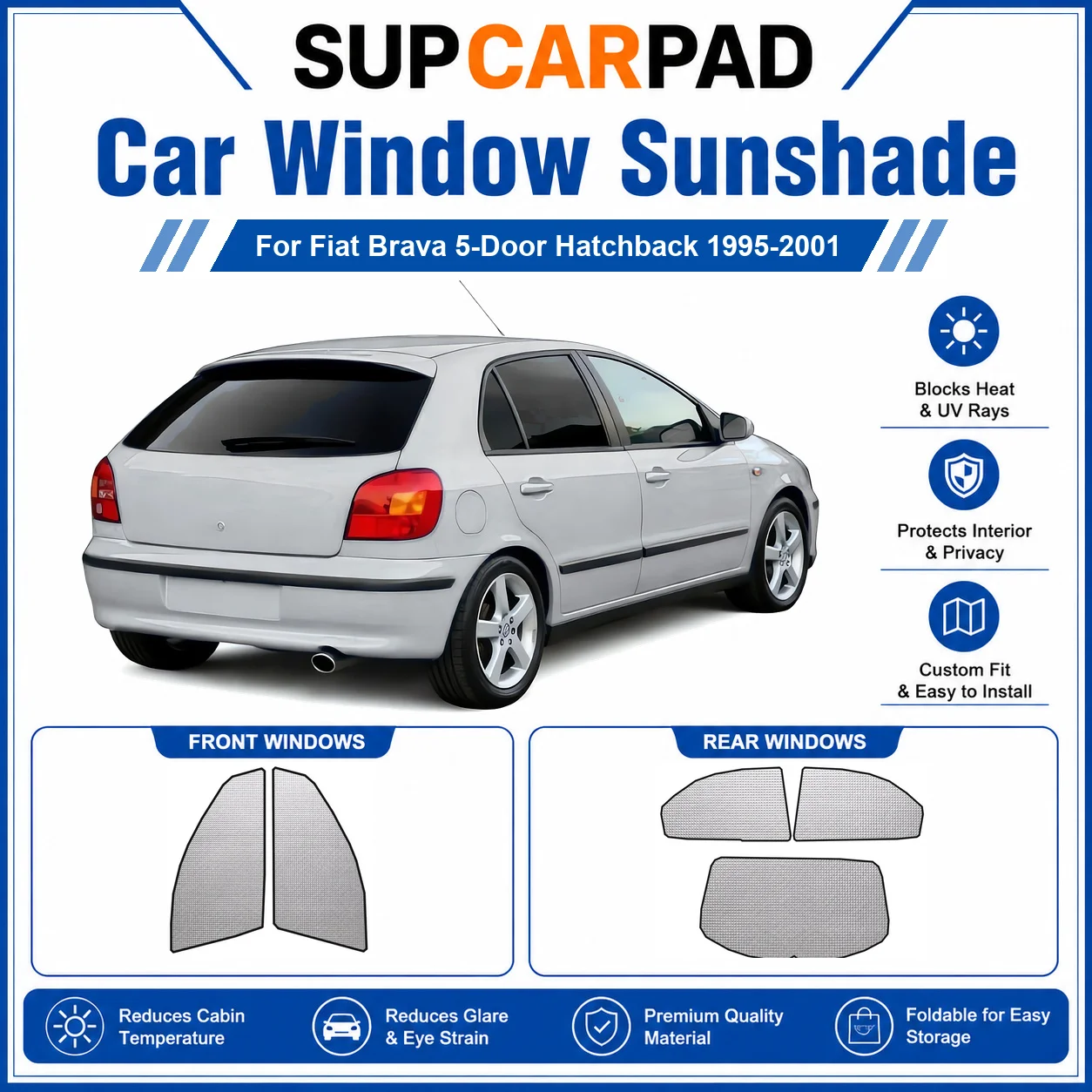 For Fiat - Fiat Brava 5-Door Hatchback 1995-2001 Full Set Car Window Sunshades UV Block Privacy Heat Insulated Foldable Car Curt