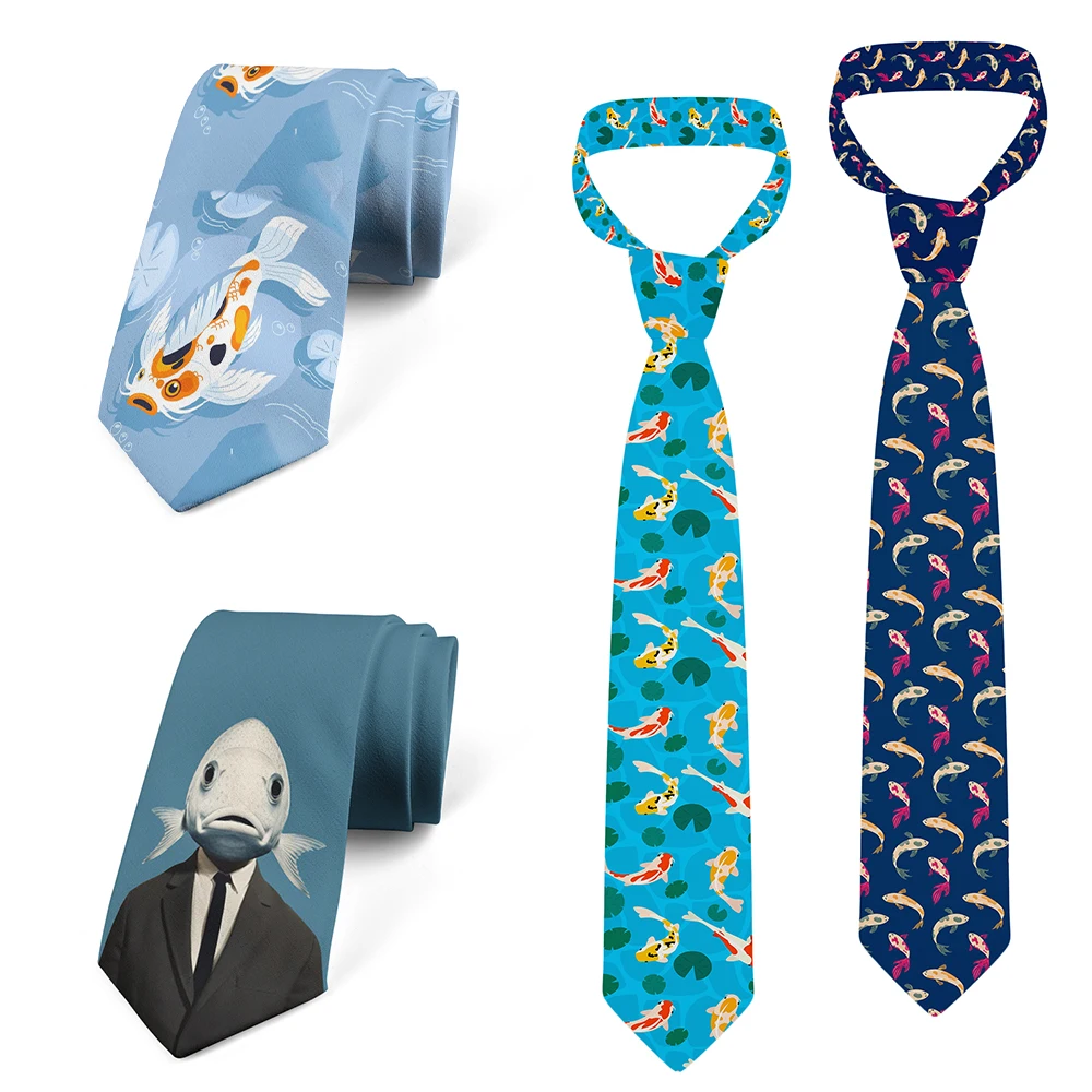 

3d printed koi fish pattern tie Harajuku fashion unisex tie 8cm slim date wedding party birthday gift tie