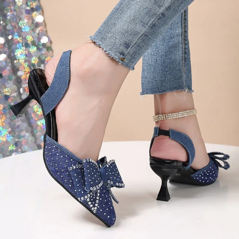 

Fashionable Sexy Banquet Shallow Mouth Comfortable High Heels Summer Pointed Toe Thin Heels Elegant Bag-toe Sandals for Women