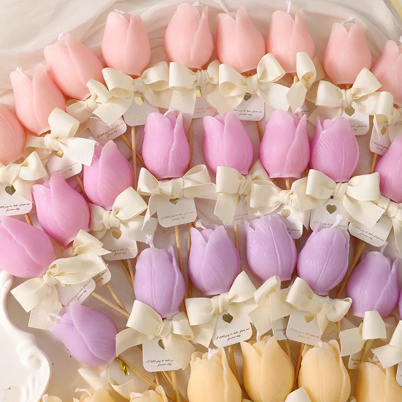2PCS Realistic Tulip Bouquet Candle Home Decor Floral Scented Aromatherapy Candle Gift Set Gift for Her