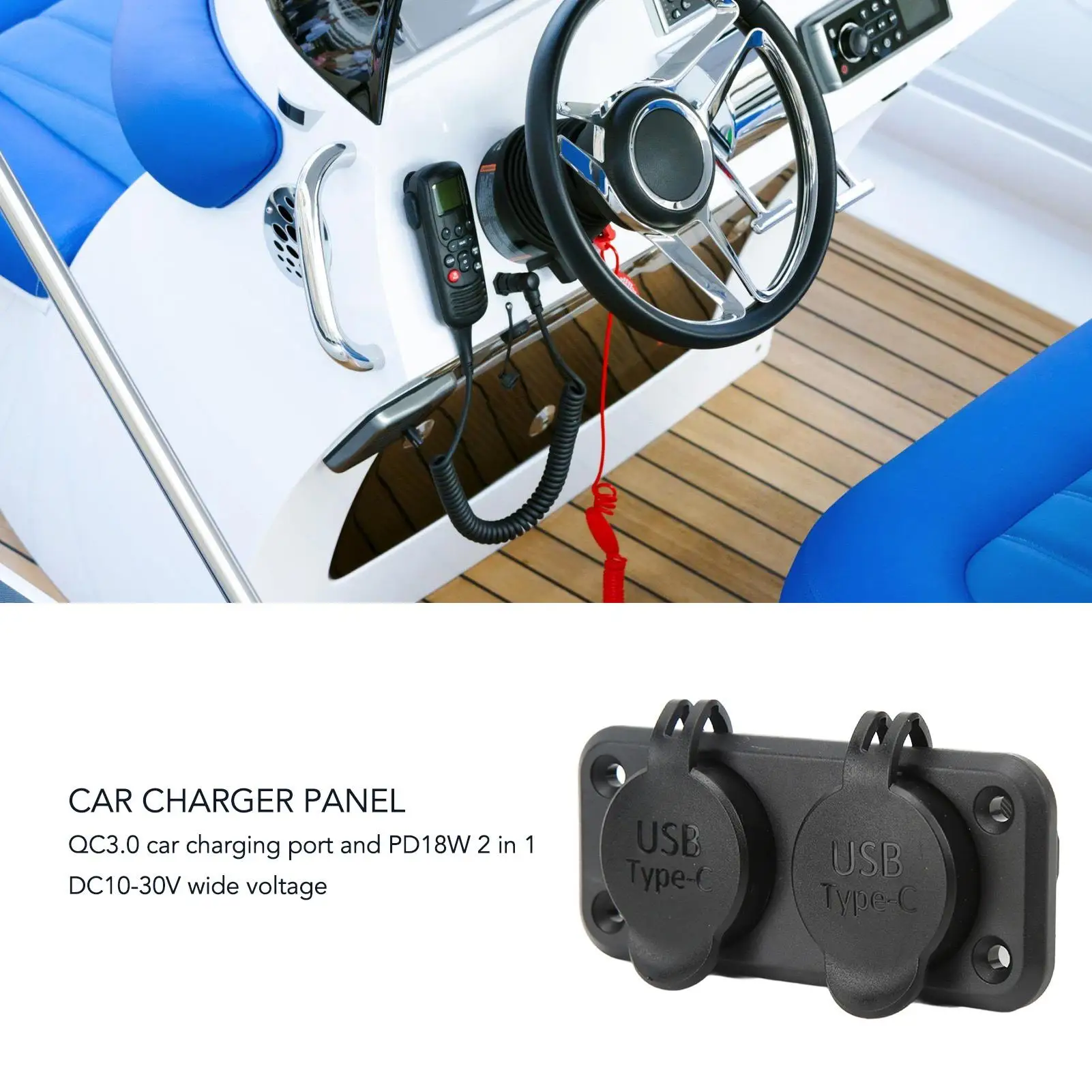 Car Adapter Durable 2 in 1 Dual Port Car Flame Retardant Easy To Install DC 10-30V USB TYPE C Jack with Cover