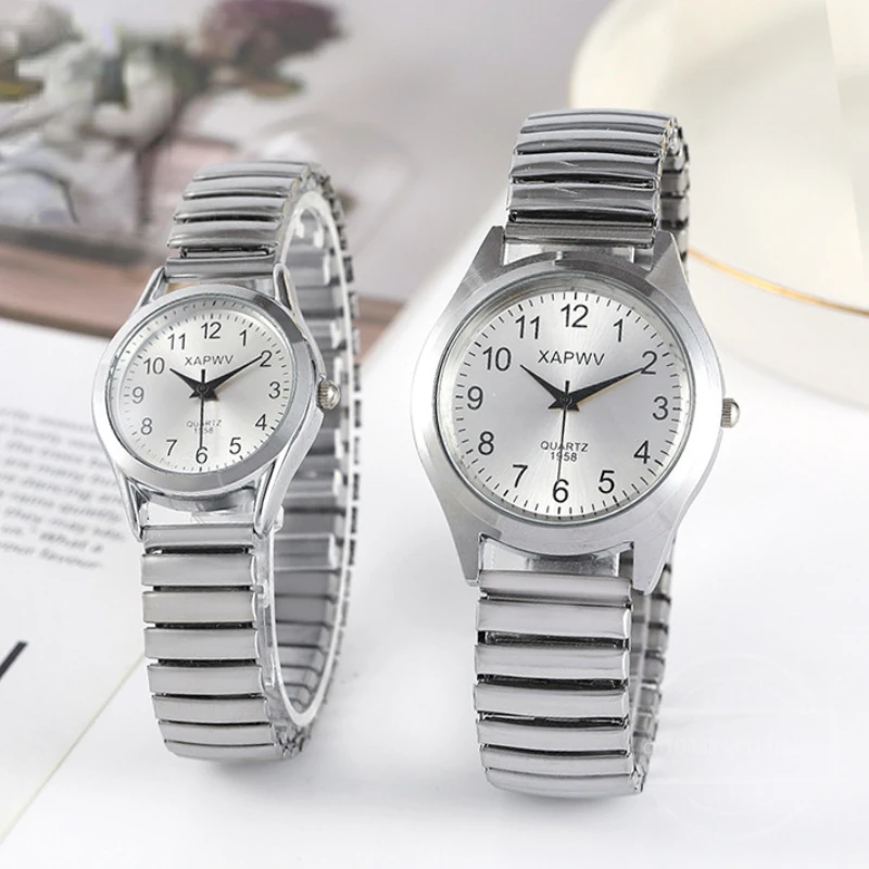 Man Women Couple Wrist Watches Stainless Steel Band Alloy Lovers Business Movement Wristwatch Elastic Strap Band Quartz Watch