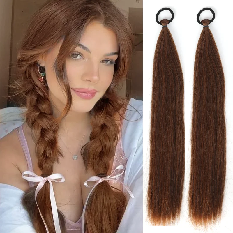 

2 Pcs of 18inch Straight Braided Ponytail Extension With Elastic Hair Band Natural hair PonyTail Hairpiecesfor Women Use
