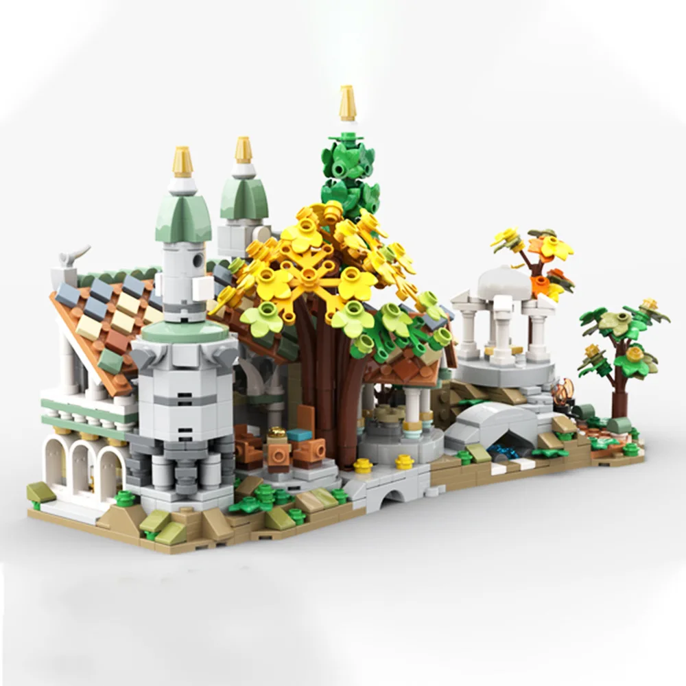 MOC- 140586   Строительные блоки Замок Rivendell, модель здания, набор строительных блоков из мелких частиц, креативный подарок