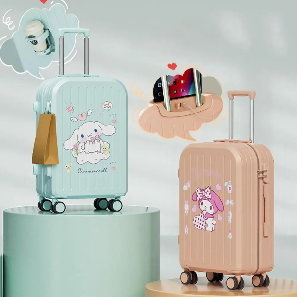 Kawaii Cinnamoroll Trolley Case Usb Charging Port 20 22 24 Inch Suitcase Sanrioed Anime Kuromi Cup Holder Hook Up Student Travel