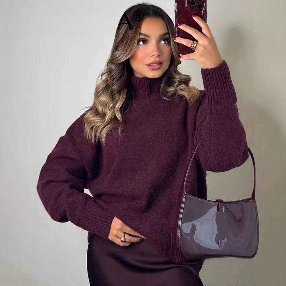 Женский элегантный бордовый вязаный пуловер