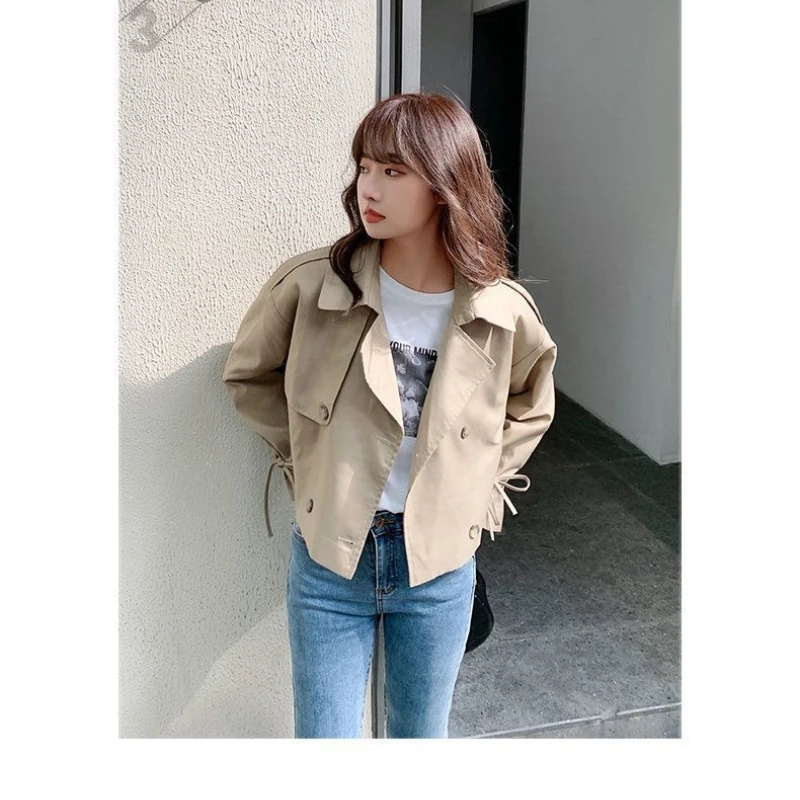 

Women's Trench Coat Outerwears Korean Edition Solid Loose Lace Up Flying Sleeve Short Jacket Windbreaker Coats Nuevo En Abrigos