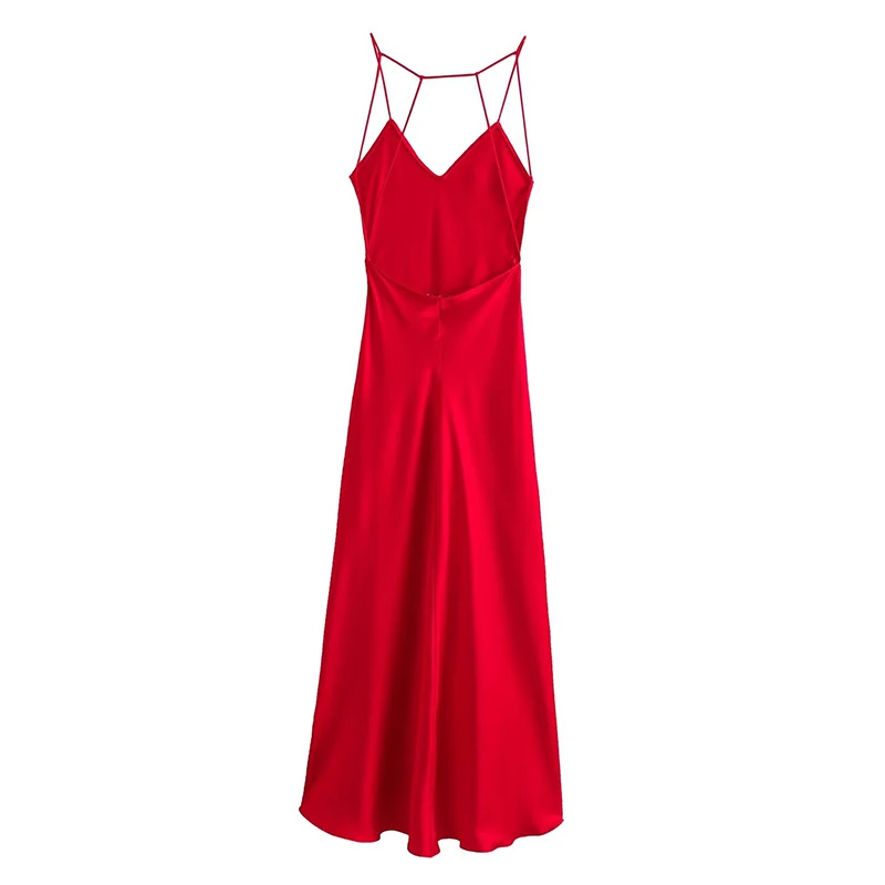 Solide rote einfache Frauen elegantes Kleid Abend party Schönheit Kleider Spaghetti träger Dame Tank ärmellose Seide Satin A-Linie