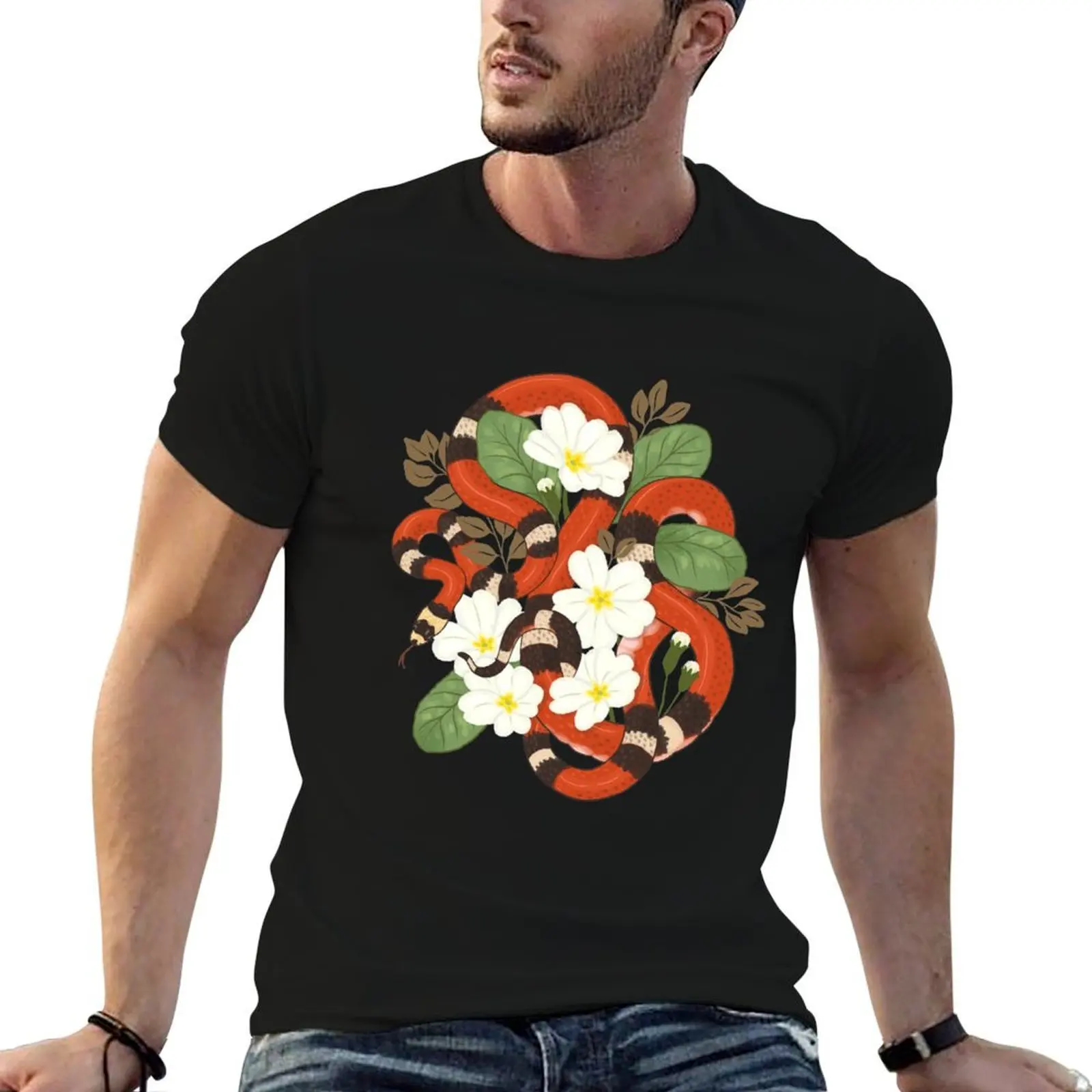 Honduran Milk Snake and Primroses T-Shirt cheap stuff customs mens t shirt