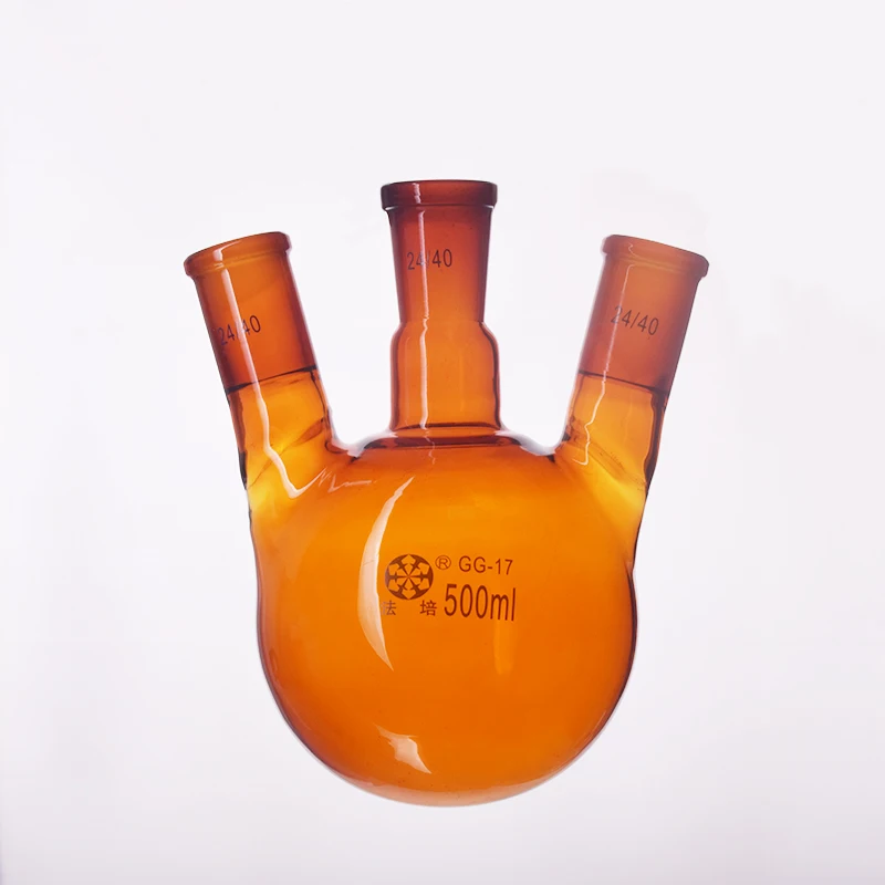 

FAPEI Brown Three-necked flask oblique shape,With three necks standard grinding mouth 500mL,Middle 24/40,Side 24/40