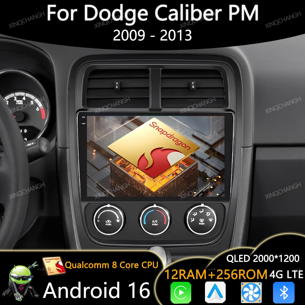 Android 16 Car Radio Multimedia Player For Dodge Caliber PM 2009 - 2013 Navigationv GPS 2DIN BT Wireless CarPlay Auto Qualcomm