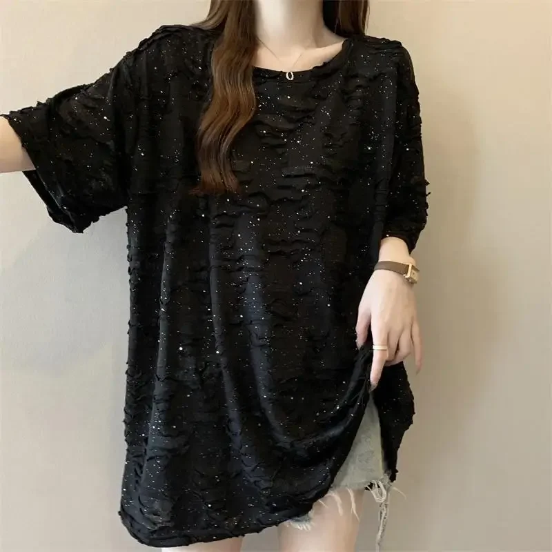 

Short Sleeve T Shirt for Women Baggy Woman Tops Clearance Tee Y2k Fashion Korea Polyester Korean Popular Clothes Clothing Sale