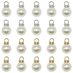 20pcs 8-14mm White Imitation Pearl Charms Faux Pearl Beads Pendants With Rhinestone For DIY Earrings Necklace Jewelry Making