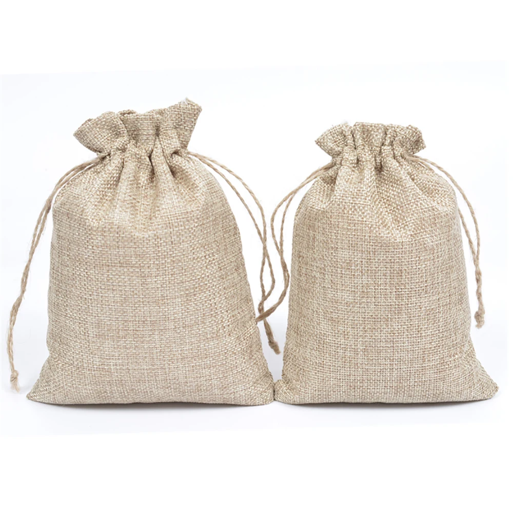 

500pcs/Lot Wholesale Custom Logo Printed Jute Drawstring Bag Linen Bag Wedding Party Favor Pouch Jewelry Packaging for Gift