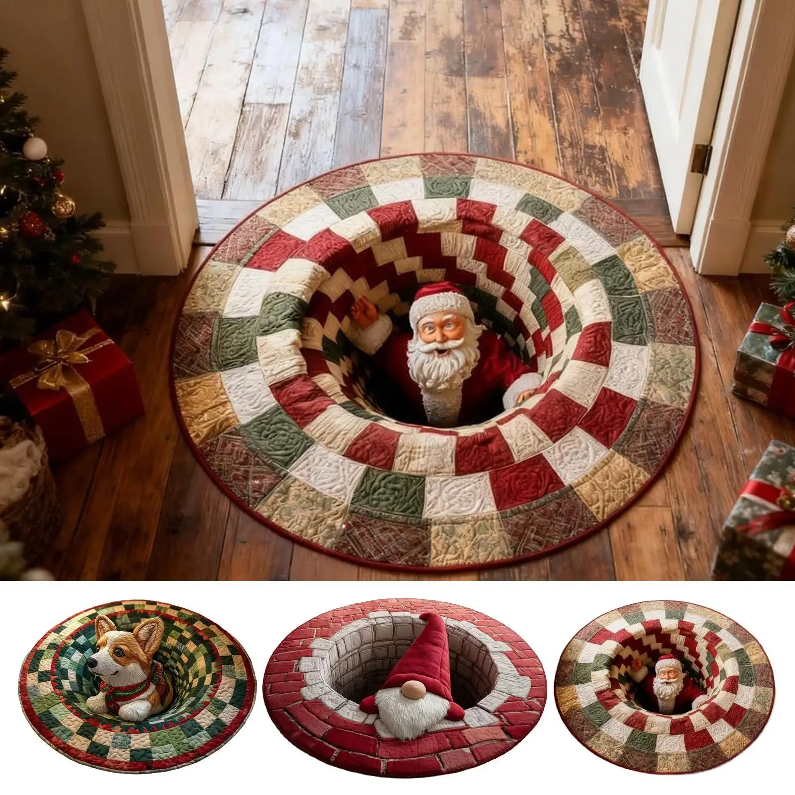 Christmas Area Rug 3D Santa Claus Carpet Christmas Optical Illusion Carpet Decorative Rug for Living Room Decor for Bedroom