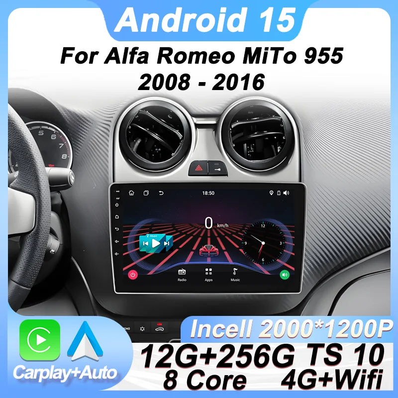 

Android 15 For Alfa Romeo MiTo 955 2008 - 2016 Car Multimedia Radio Player Navigation GPS CarPlay Auto BT Touch Screen 5G Wifi