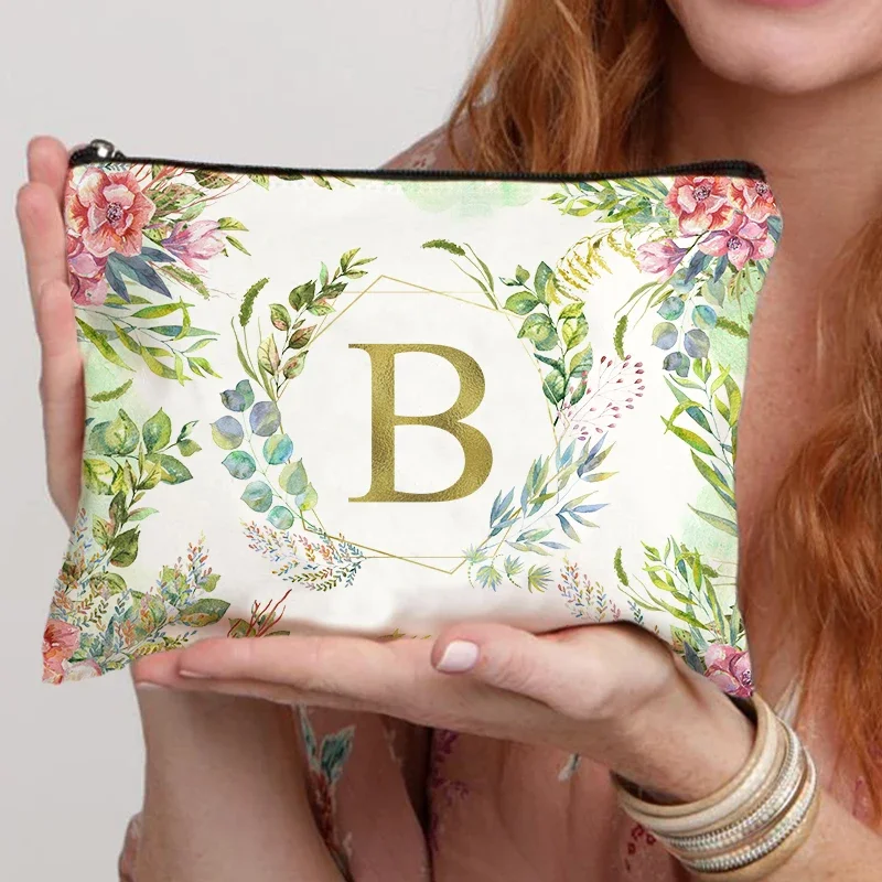 Advanced Sense Leaf Flower Printed Pattern for Women\'s Makeup Bag School Stationery Bag Bathroom Pocket Travel Essential Item