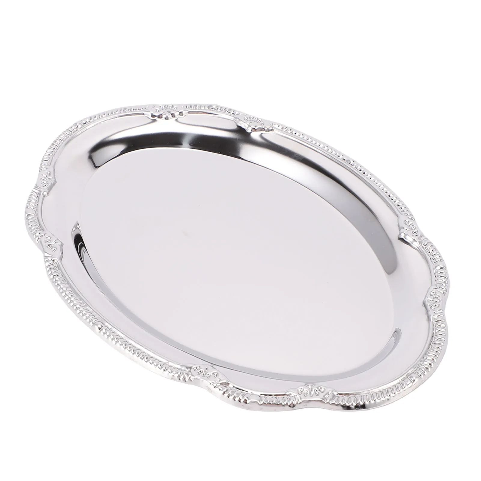 Plateau de service argenté en acier inoxydable, ovale, miroir, élégant, vintage, plateau décoratif pour apéritifs, buffet, mariage, fête, bijoux