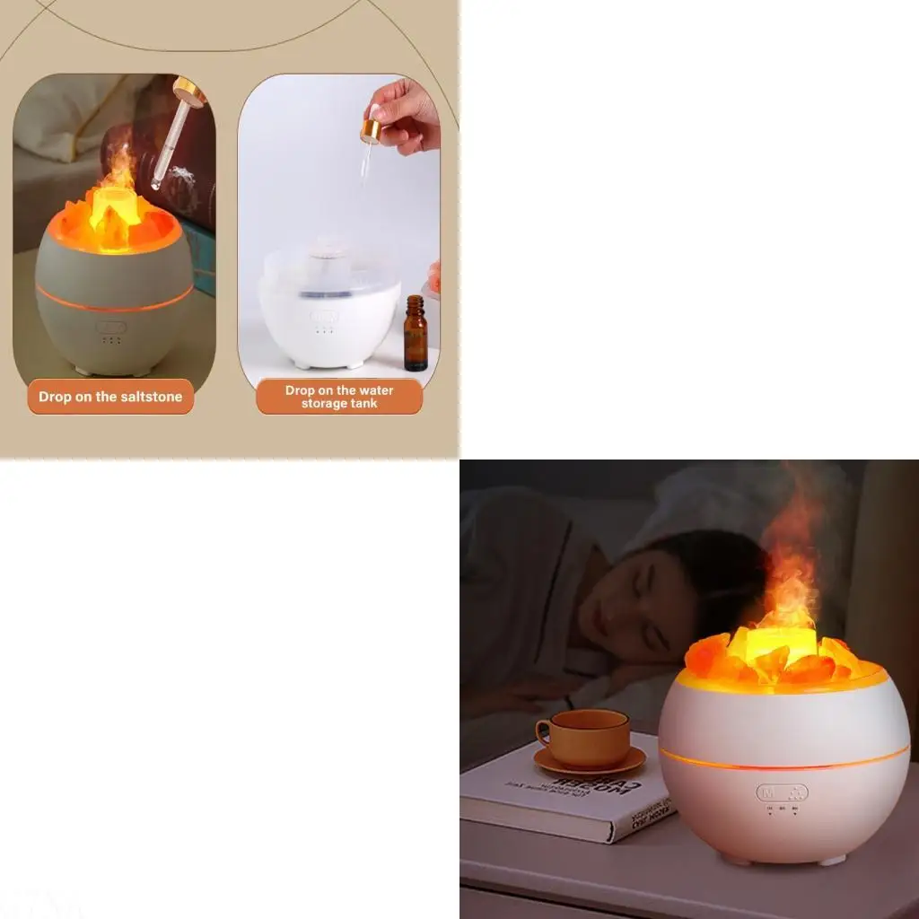 G7NA 4 in 1 Multifunctional Salt Stone Flame Humidifier Air Purifier Scent Diffuser with Cracked Design for Home Use