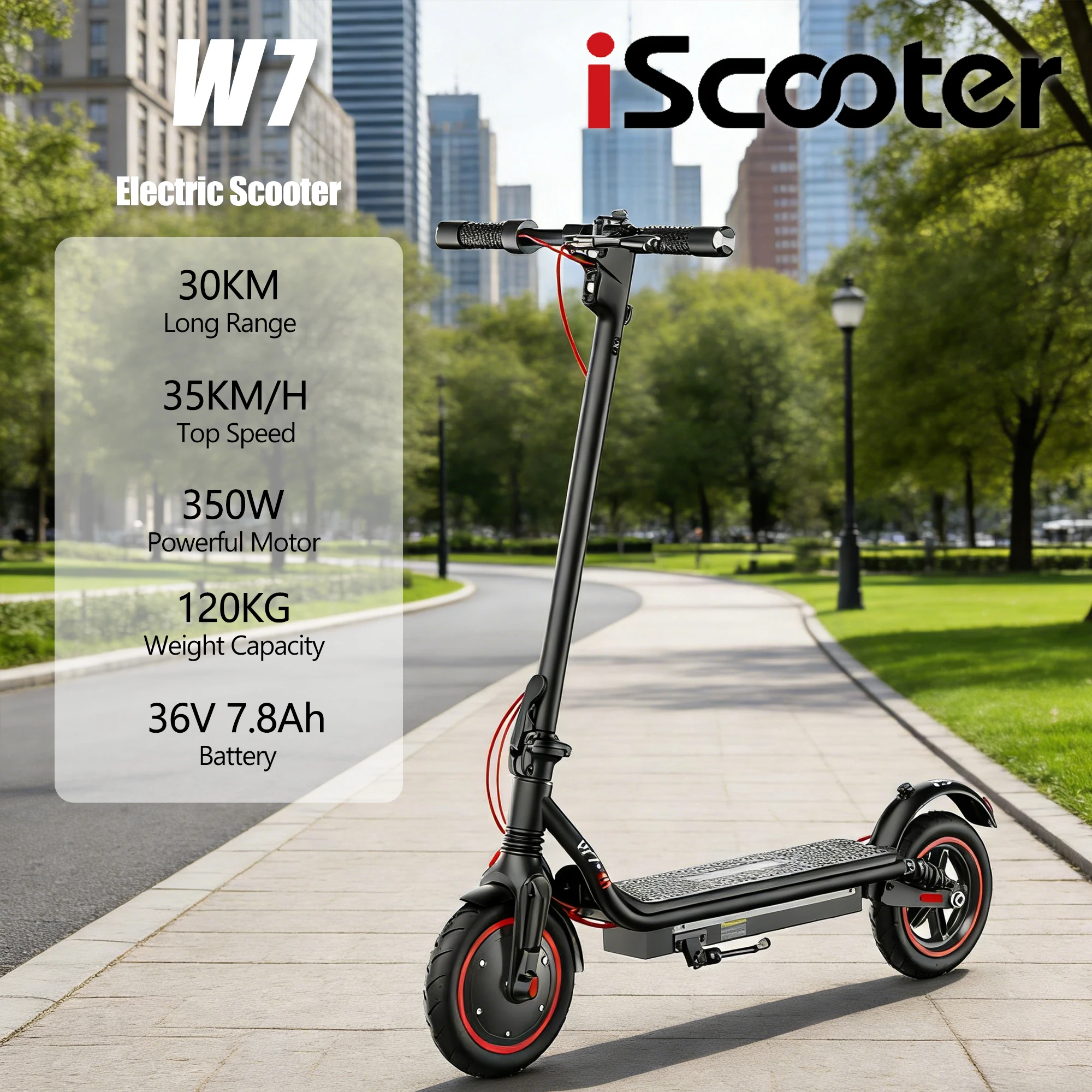 Scooter elettrico per adulti pieghevole iScooter W7, scooter elettrico, monopattino elettrico 35 km/h, skateboard 650 W, kickboard 36 V 10,5 Ah