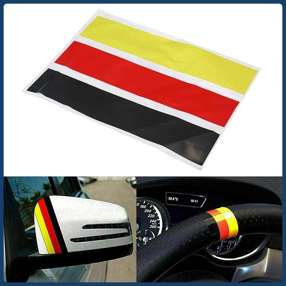 German Flag Car Sticker 3 Stripes Bumper Grille Rearview Mirror Reflective Sticker Windproof and Waterproof Car Decoration Parts