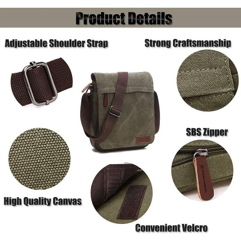 Casual Portable Men's Shoulder Bag Solid Vintage Canvas Messenger Bags Trend Cellphone Crossbody Satchel For Men Purse image 6