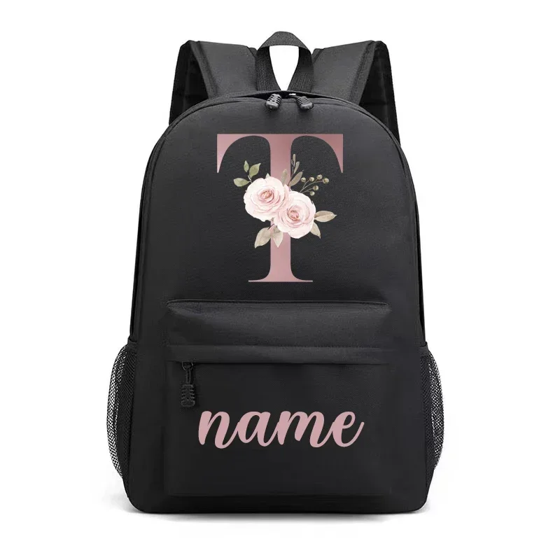 Mochila escolar personalizada con letras y nombres para mujer, morral Unisex de lona para ordenador portátil